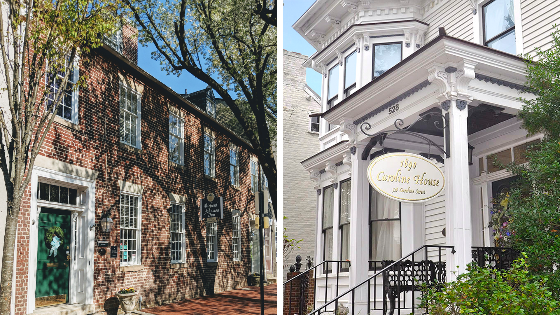 The Richard Johnston Inn and The 1890 Carolina House collage, award-winning Select Registry bed and breakfast in Fredericksburg Virginia
