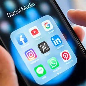 Social Media Check-In Promotion - guest using mobile phone to access popular platforms for discount