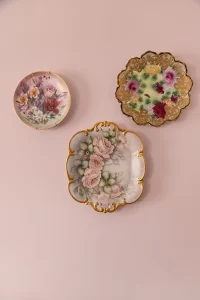 Closeup of porcelain wall art in Canopy bedroom