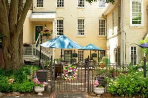The courtyard at The Richard Johnston Inn is a wonderful outdoor event space in Fredericksburg