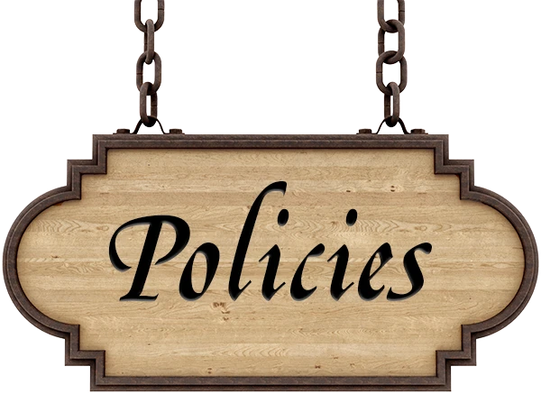 Wooden policies sign, for policies at The Richard Johnston Inn and 1890 Caroline House